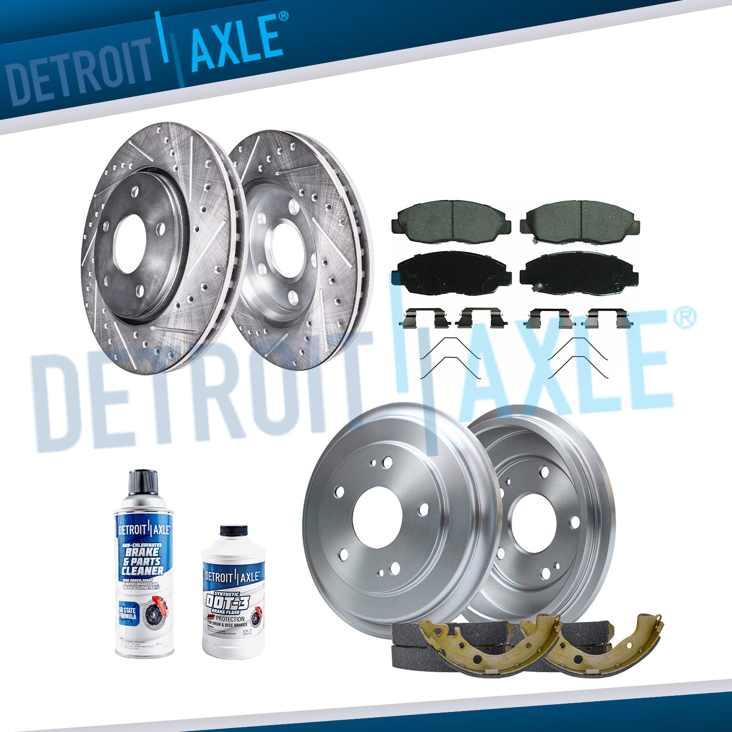 Front Drilled Rotors Brake Pads Rear Drums Shoes Kit for 2012 – 2015 Honda Civic