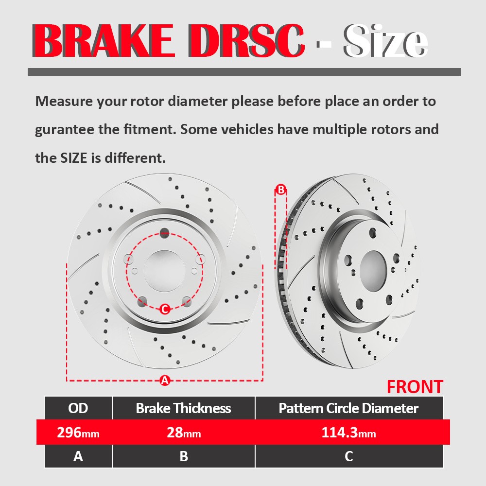 296mm Front Rear Drilled Rotor and Brake Pad for 06-18 Toyota Rav4 3rd Row Seat