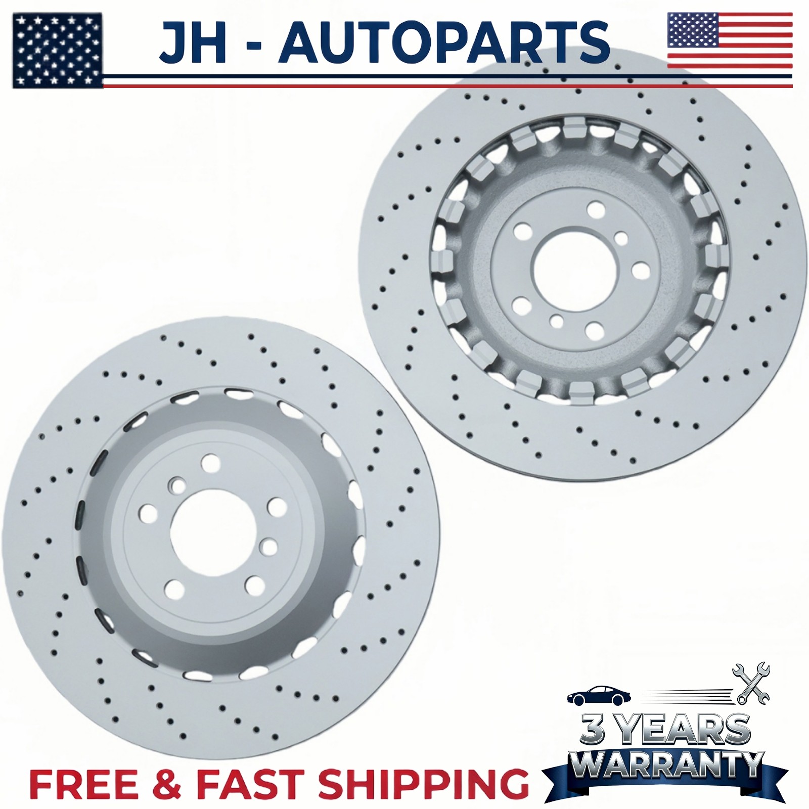 2PCS Rear Vented & Drilled Disc Brake Rotors For BMW F10 F12 F13 M5 M6