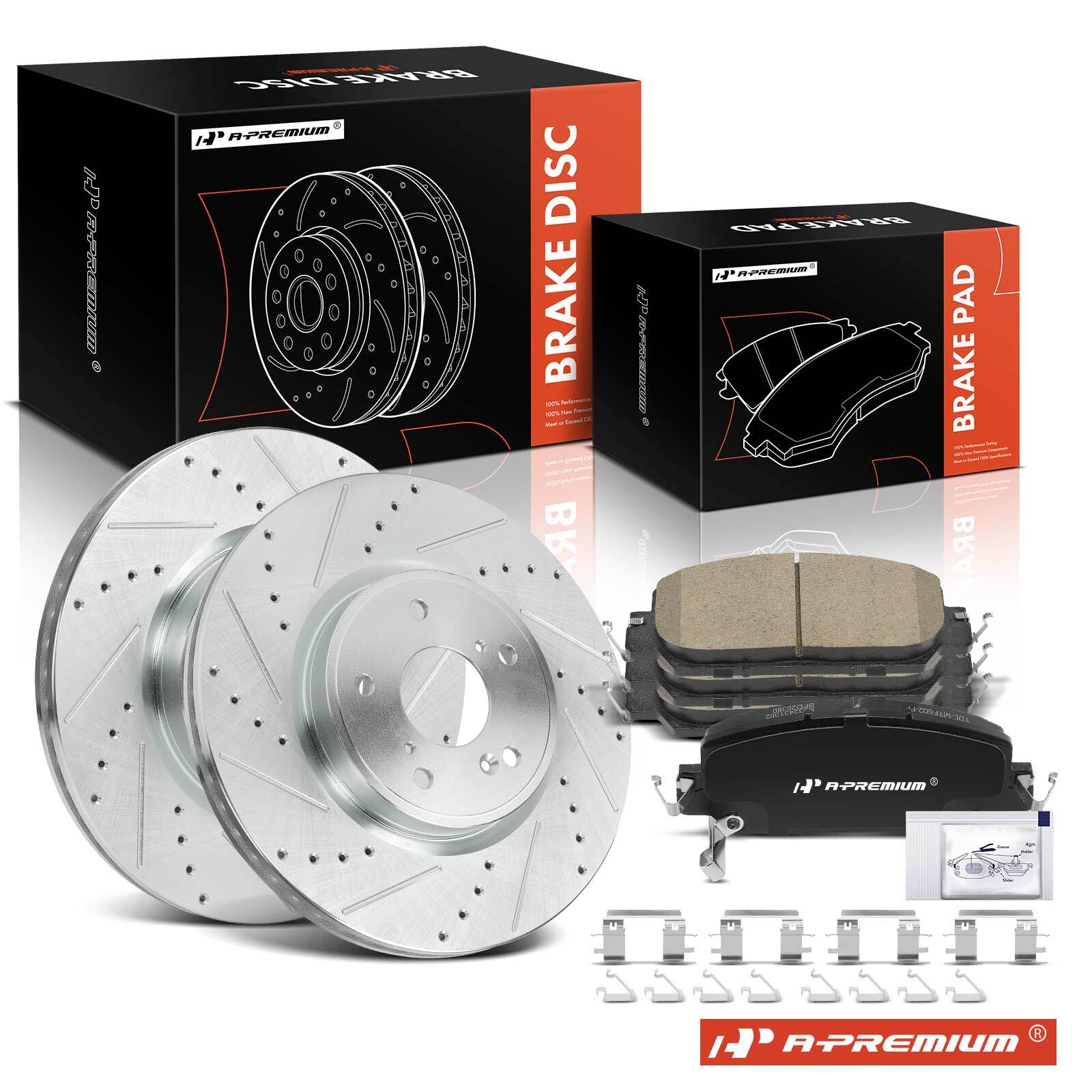 A-Premium 6x Drilled Brake Rotor & Pads Front for Honda CRV 2017-2023 HR-V 2023