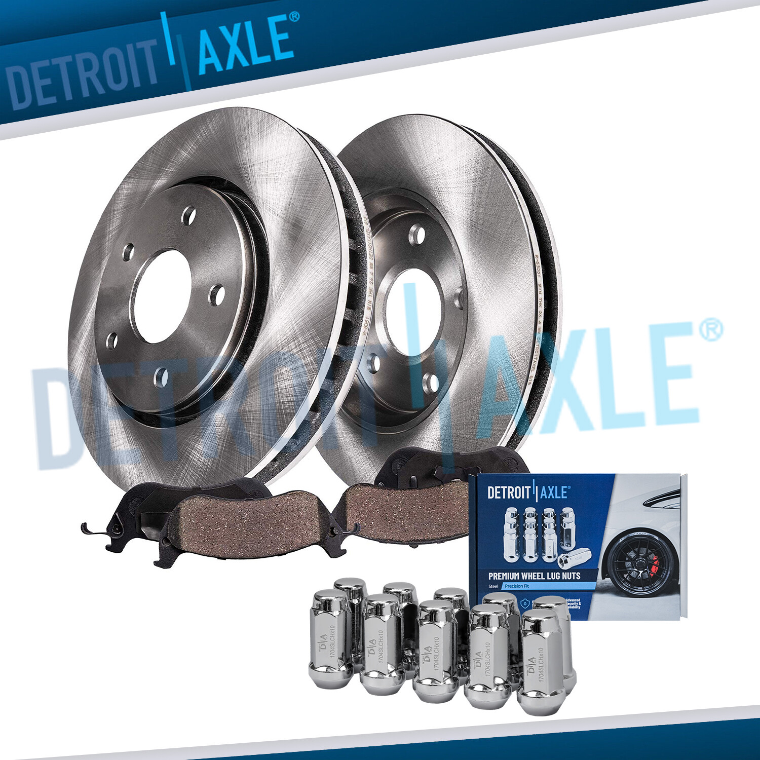 Front Disc Rotors Brake Pads w/ 10pc Wheel Lug Nuts for Grand Cherokee Commander