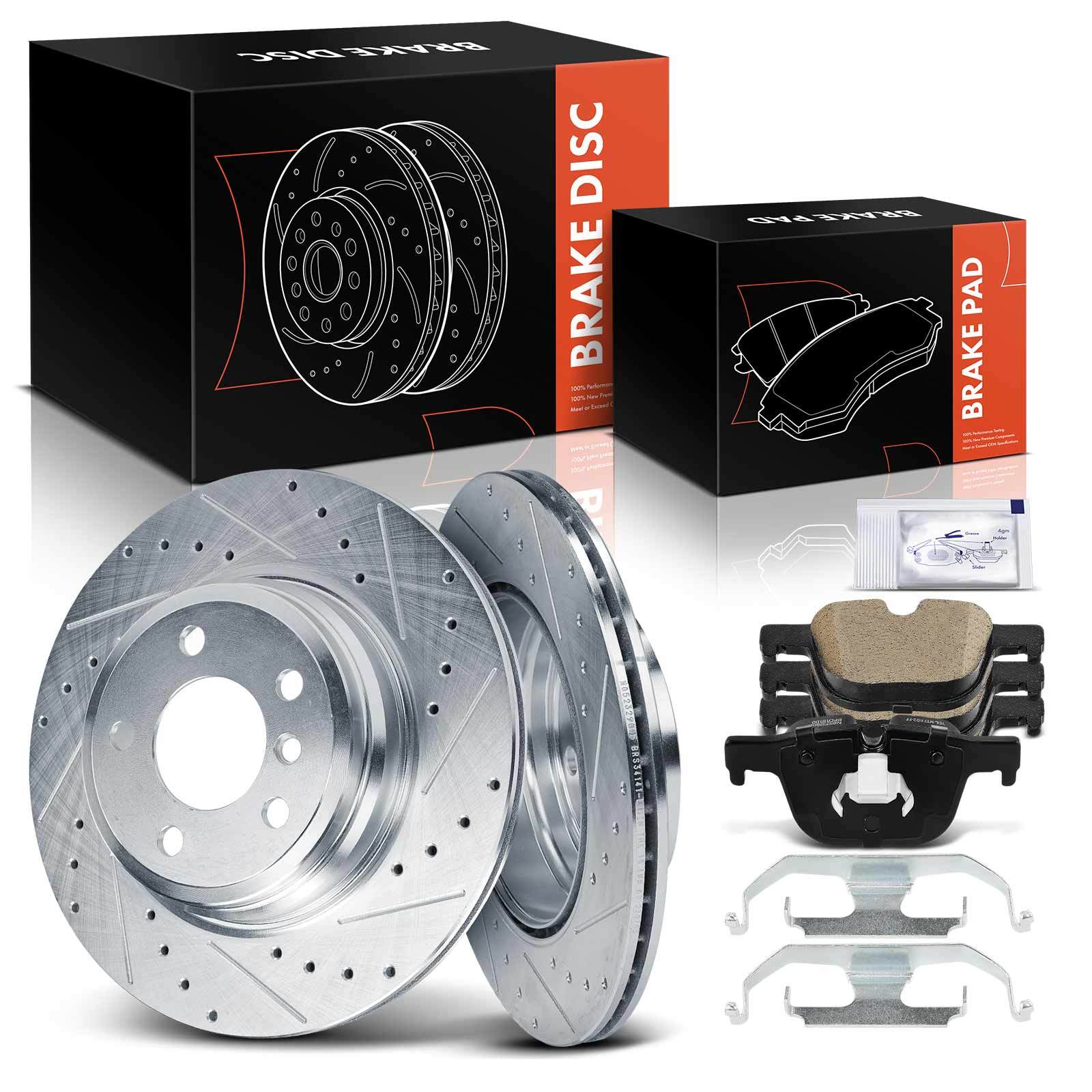Drilled Brake Rotors + Ceramic Brake Pads for BMW 335i F30 2012-2015 328i Rear