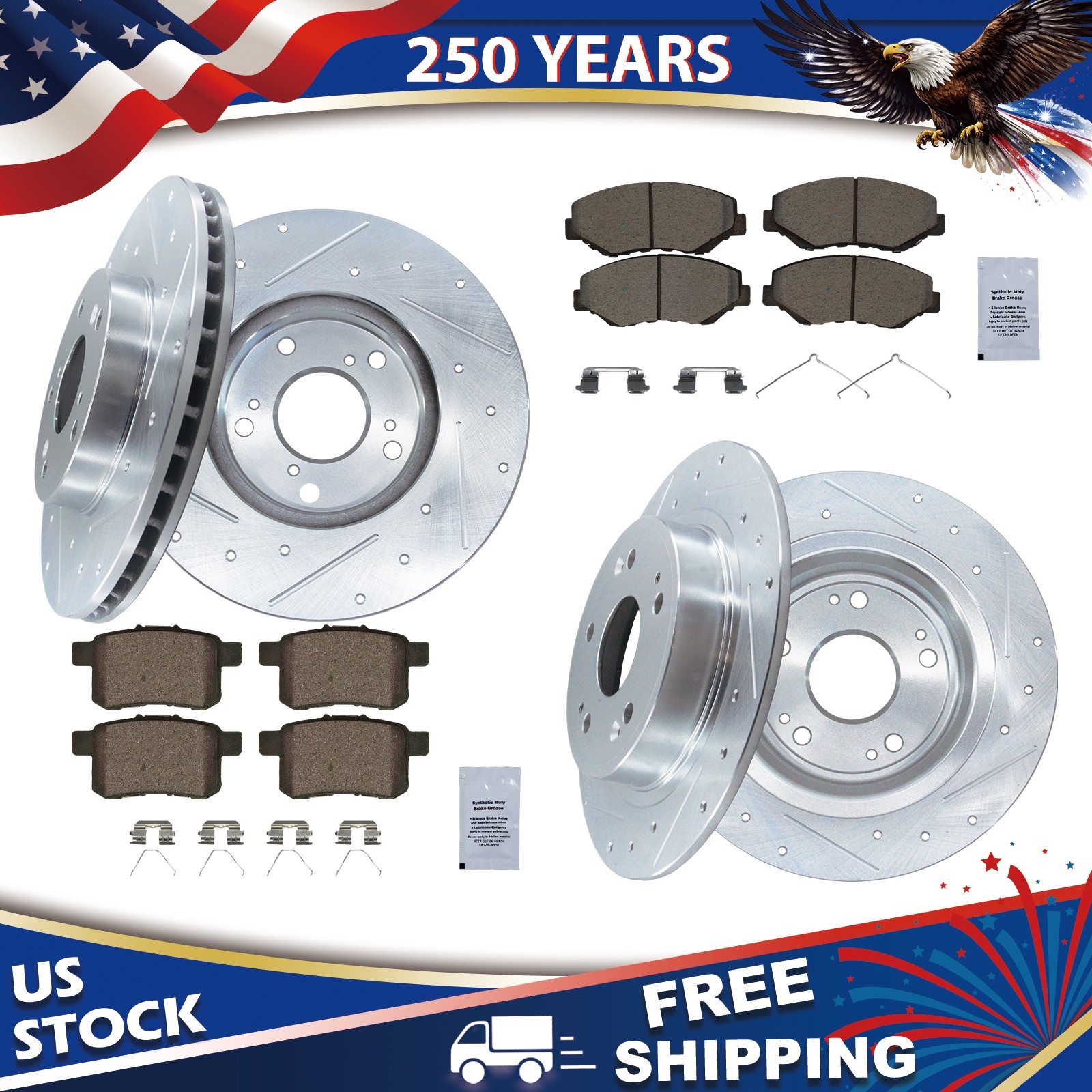 11. 10″ Front Rear Drilled Rotors Brake Pads Kit for 2008-2012 Honda Accord 2.4L