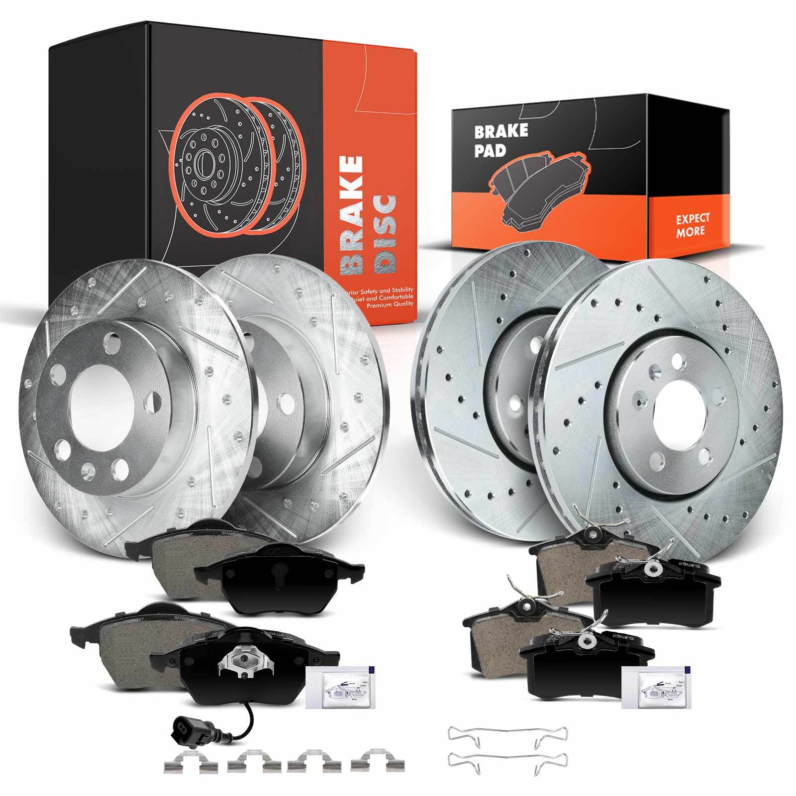 Front & Rear Drilled Rotor & Brake Pad for Volkswagen VW Jetta 00-05 Golf Beetle