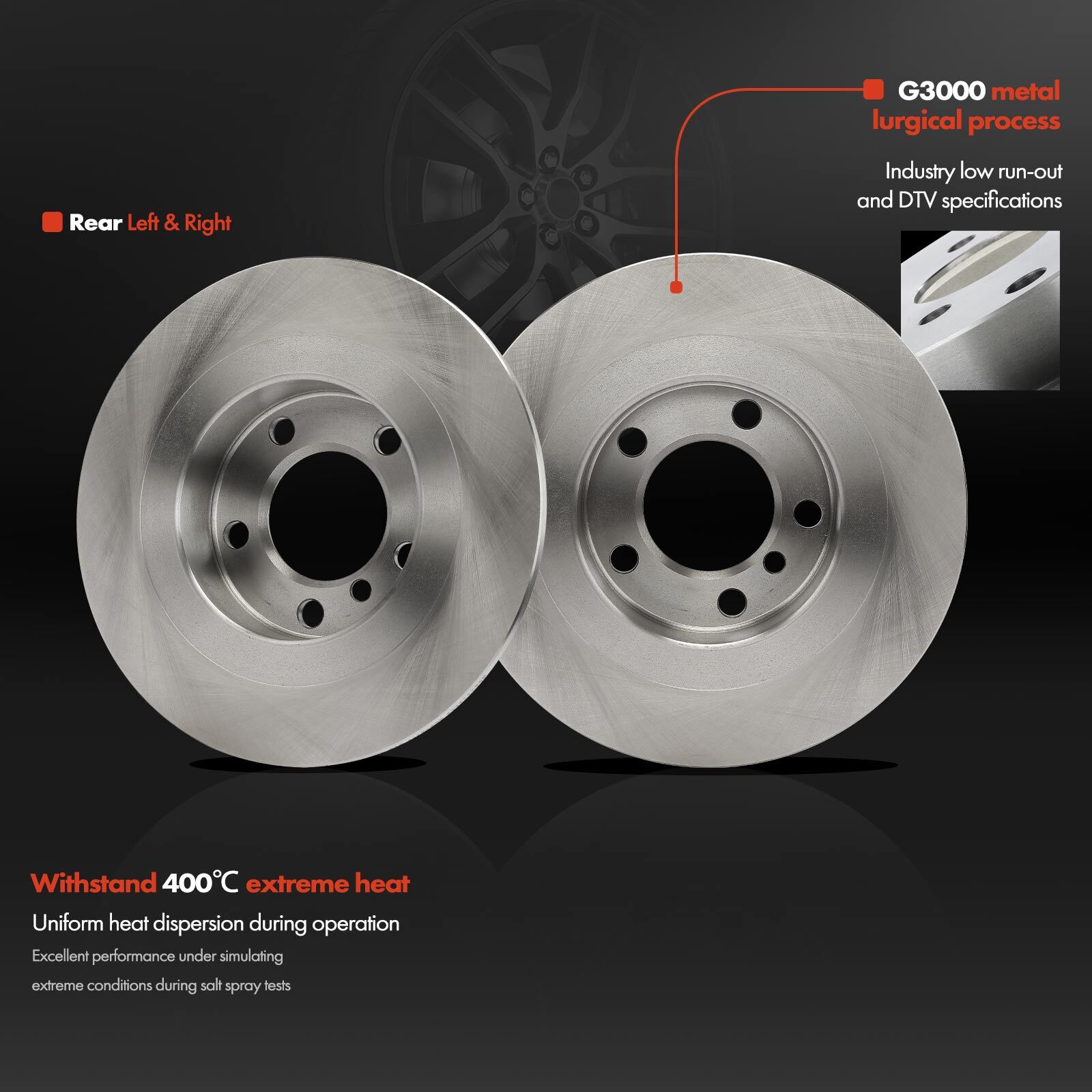 2x Rear Left & Right Disc Brake Rotors for Mini Cooper Paceman 2013-2016 L4 1.6L