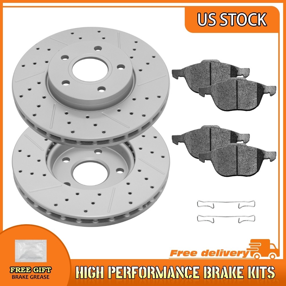 Front Drilled Brake Rotor Ceramic Pad For 2012-2018 Focus 2004-13 Volvo S40 C30