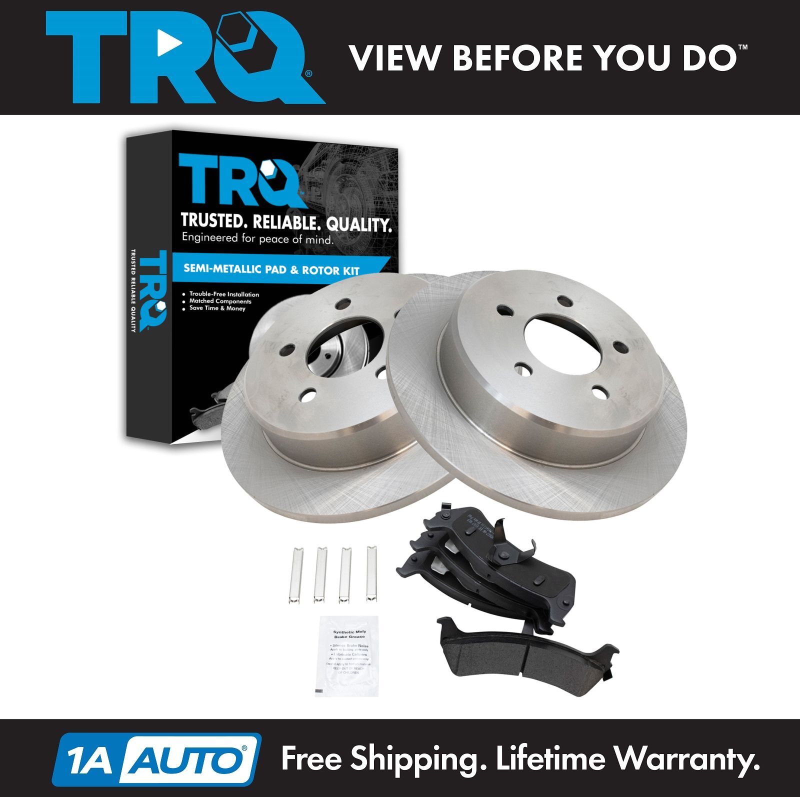 TRQ Rear Posi Semi Metallic Brake Pads And Rotors Kit for Ford Mercury