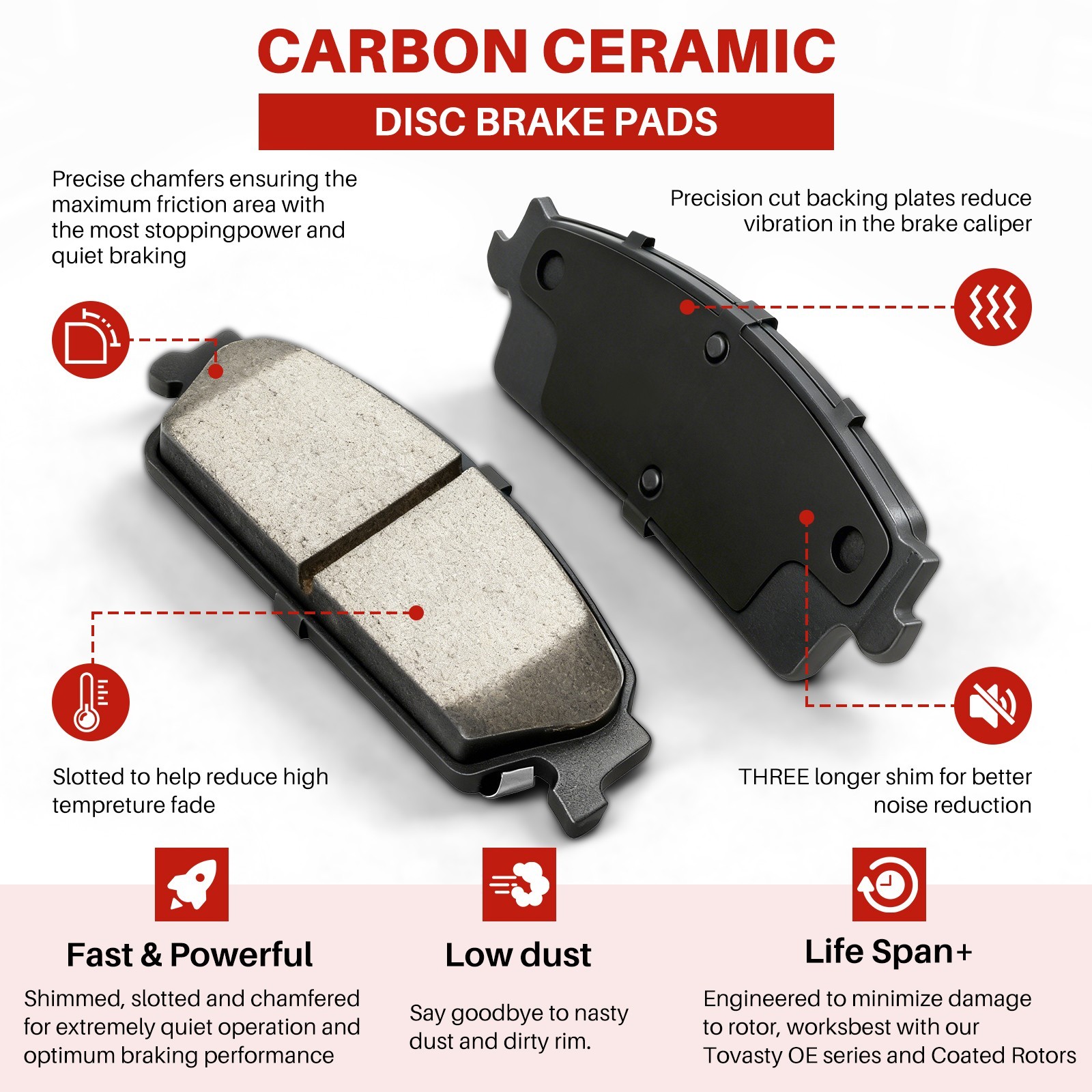 Front Rear Ceramic Brake Pads Set for 05-07 Avanti 05-09 10 Ford Mustang Base GT