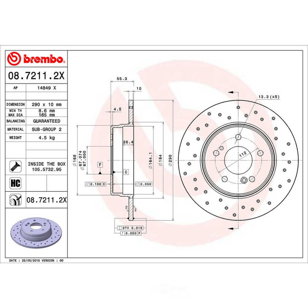 Rr Drilled Brk Rotor Brembo 08.7211.2X