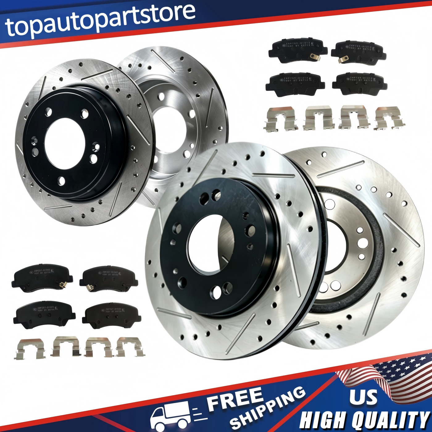 Front Rear Drilled Rotors Brake Pads Fit Hyundai Elantra Kia Forte5 2013- 2016