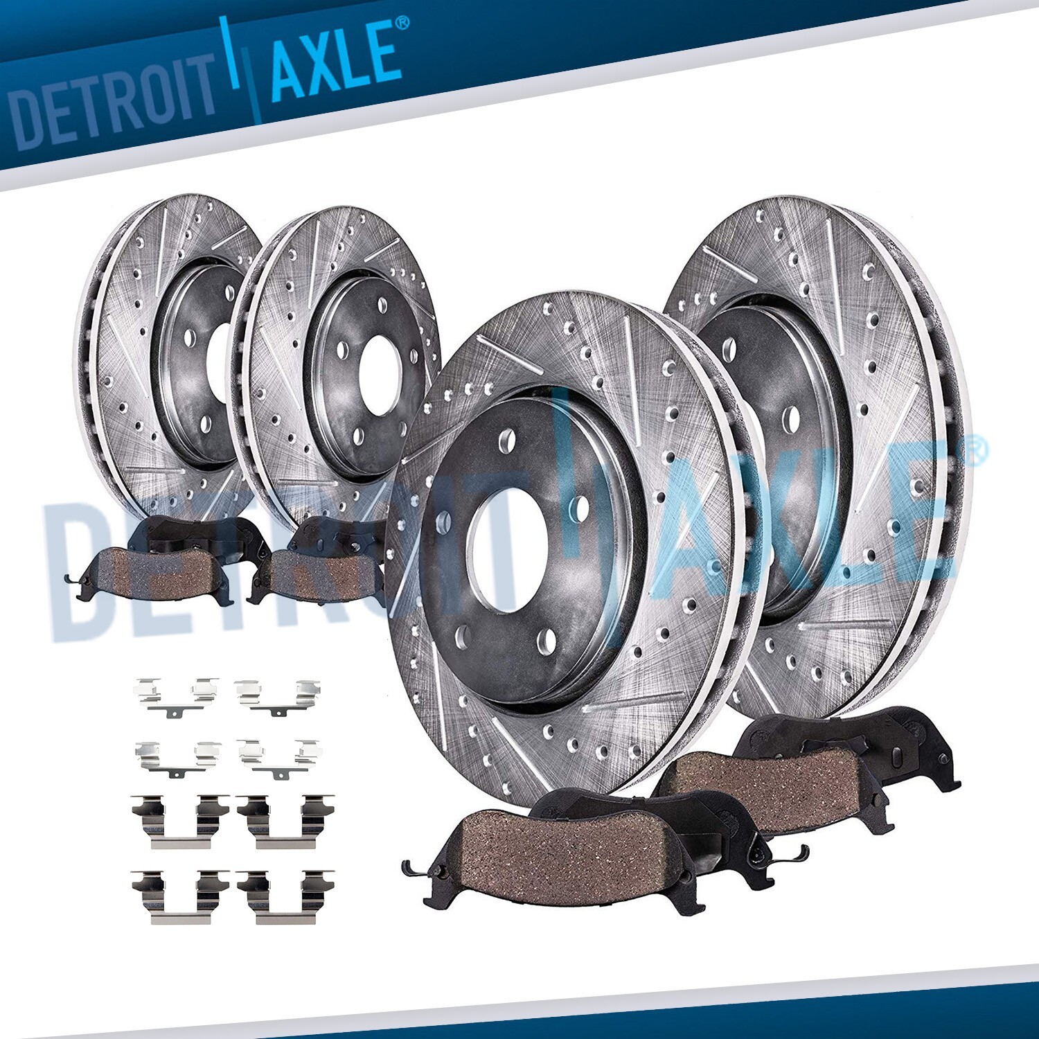 Front Rear Drilled Brake Rotors + Brake Pads for 2004-3008 2009 Nissan Quest