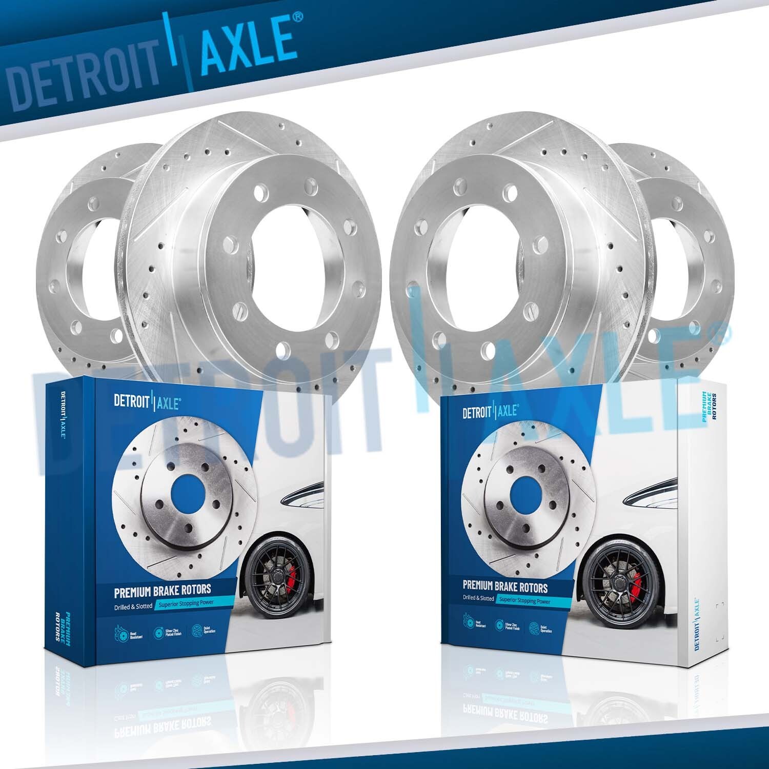 Front and Rear Drilled Brake Rotors for Chevy Silverado GMC Sierra 2500 3500 HD