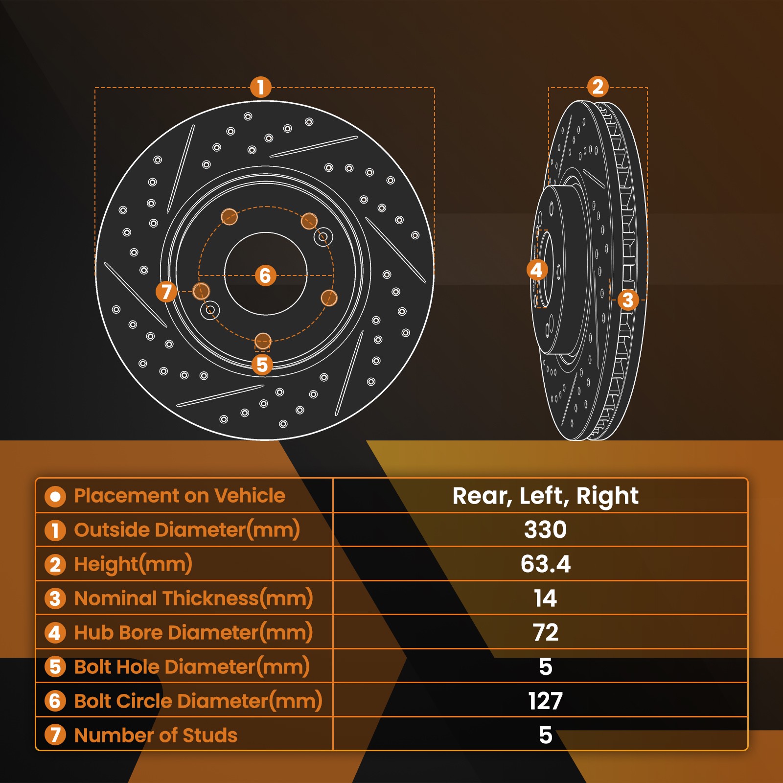 330mm Brake Rotors Rear for Jeep Grand Cherokee/Jeep Durango S-53061 2011-2020