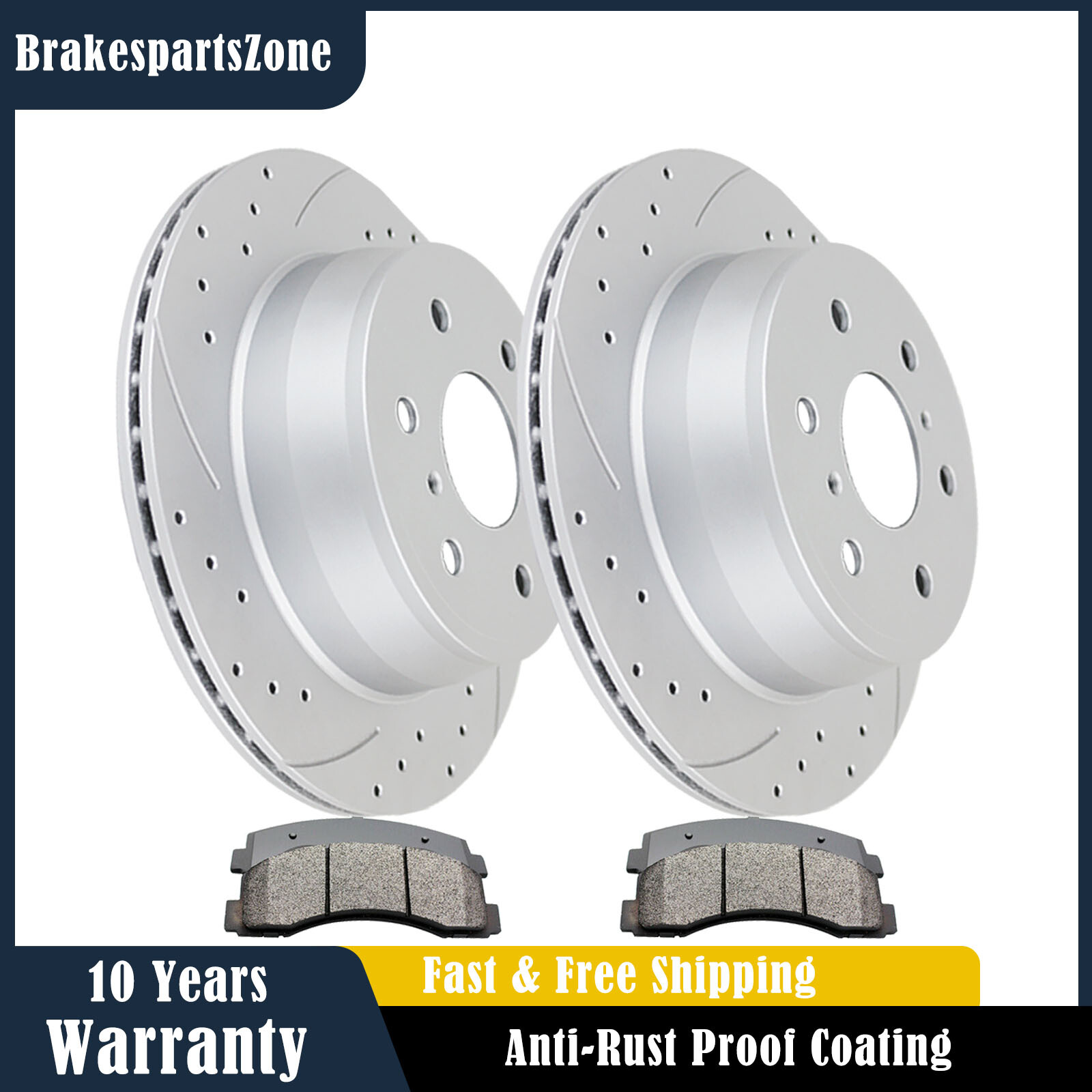 REAR Brake Rotors Pads Kit fit for Chevrolet Avalanche 2007-2013 Slotted Drilled
