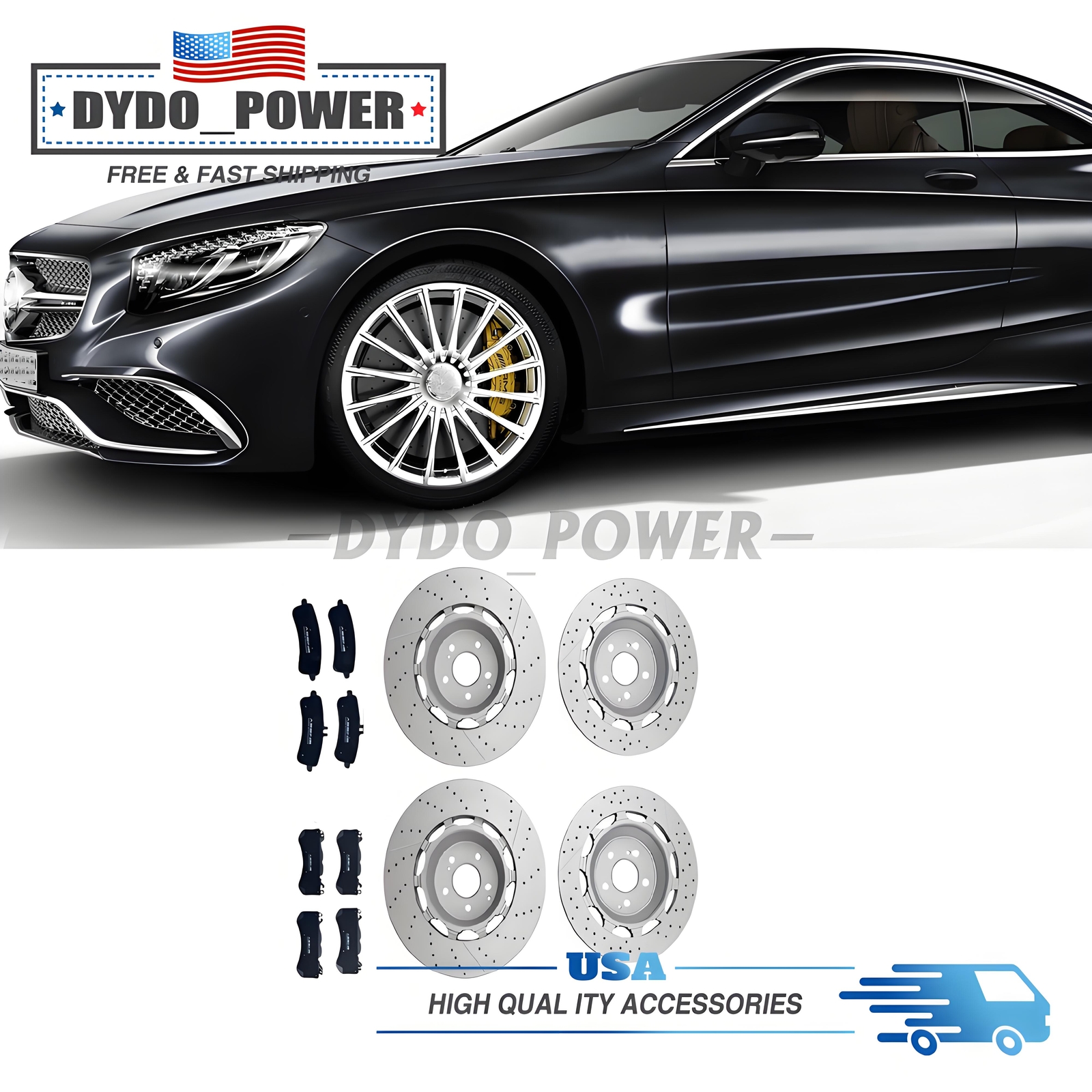For 2014-2020 Mercedes Benz S63 & S65 AMG Front & Rear Brake Pads & Rotors Set