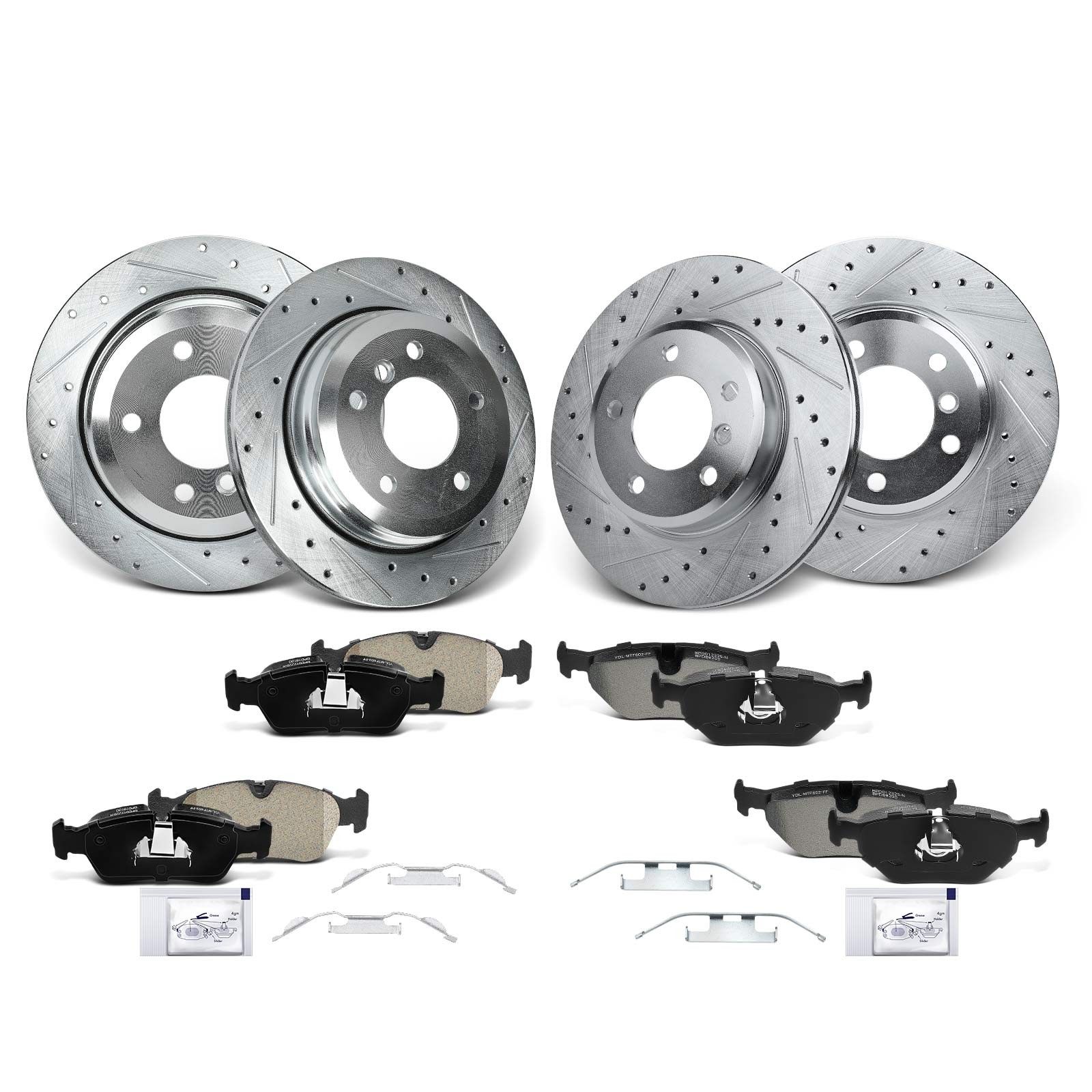 12pcs Front & Rear Side Drilled Rotors & Brake Pads for BMW 325xi E46 2001-2005