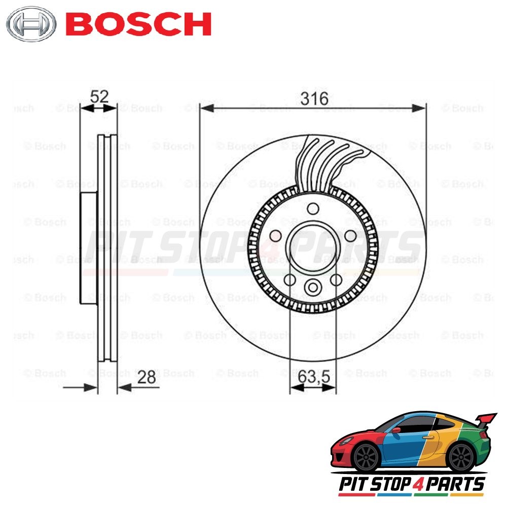Bosch 0986479620 Brake Disc Single 52 mm Fits Land Rover Freelander 2 2012-2014