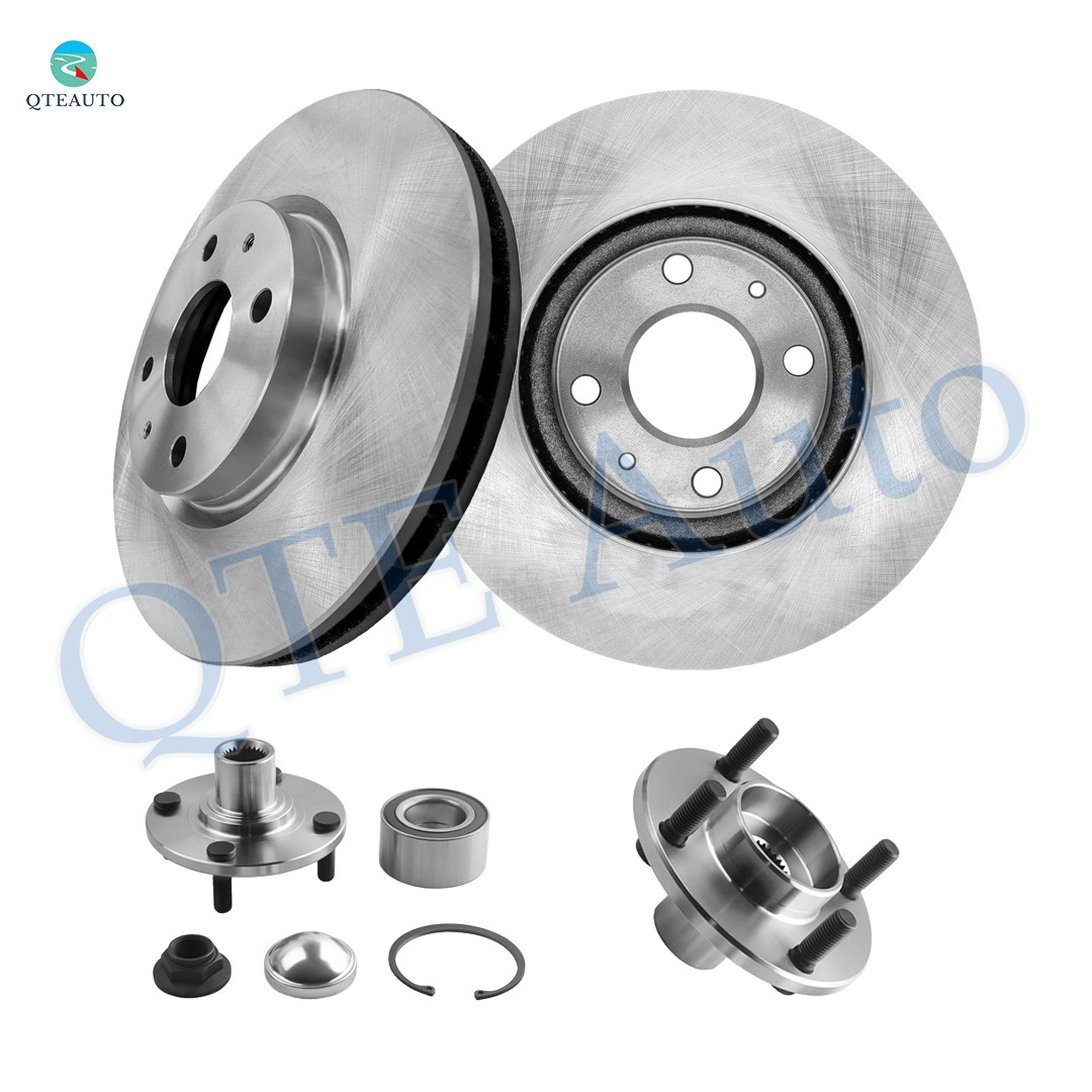 4 Front 275 Brake Disc Rotors-Wheel Hub Bearing Assembly To 2008-2011 Ford Focus