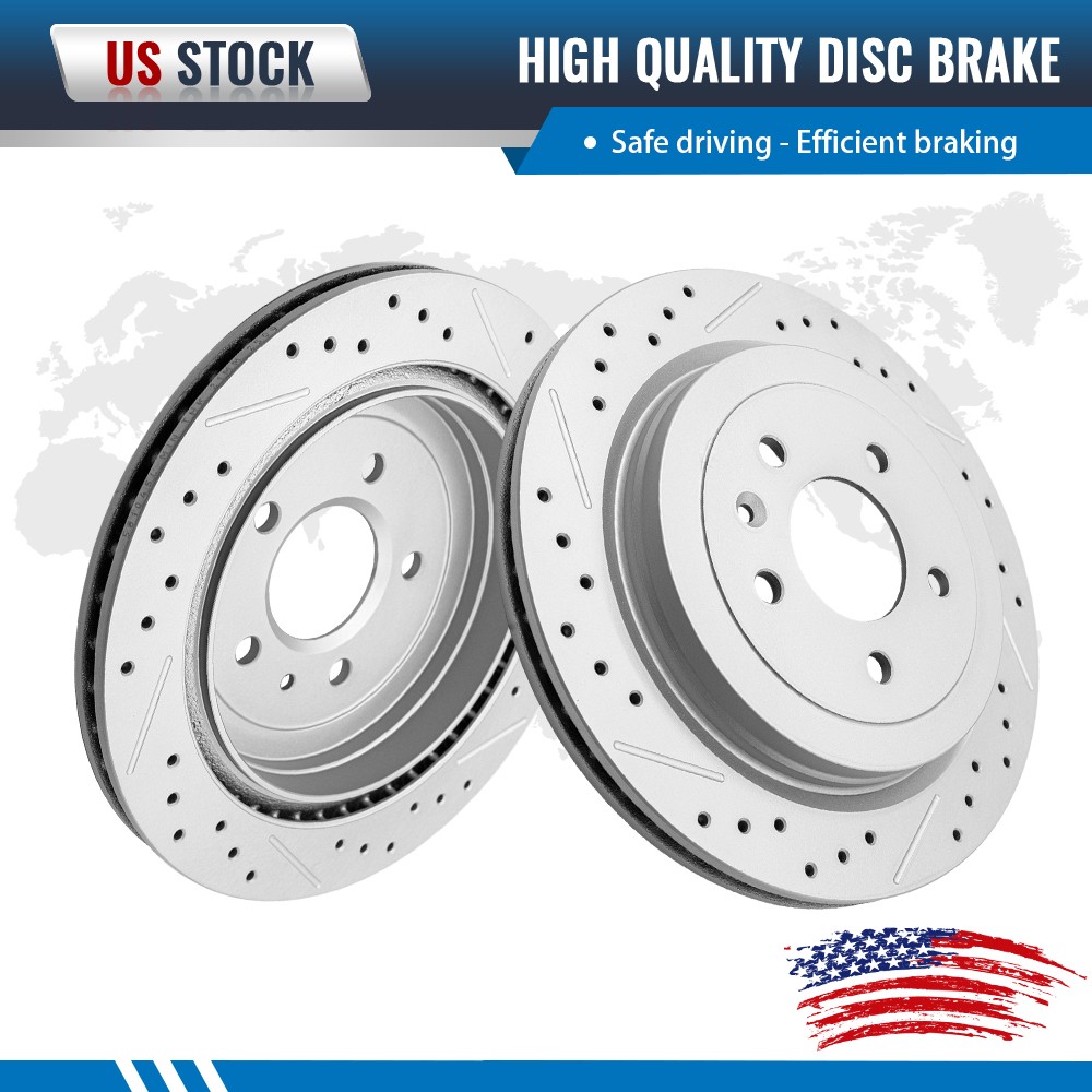 2Pcs Rear Left & Right Drilled & Slottd Brake Rotors for Cadillac ATS 2013-2019