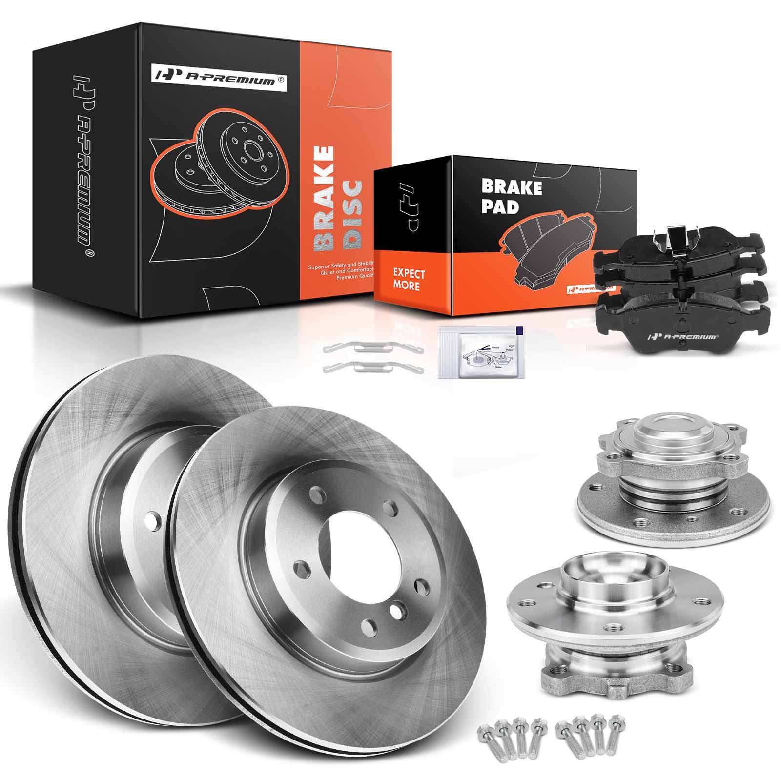 A-Premium Front Disc Brake Rotors & Brake Pad+Hub Bearing for BMW 325Ci E46 2006
