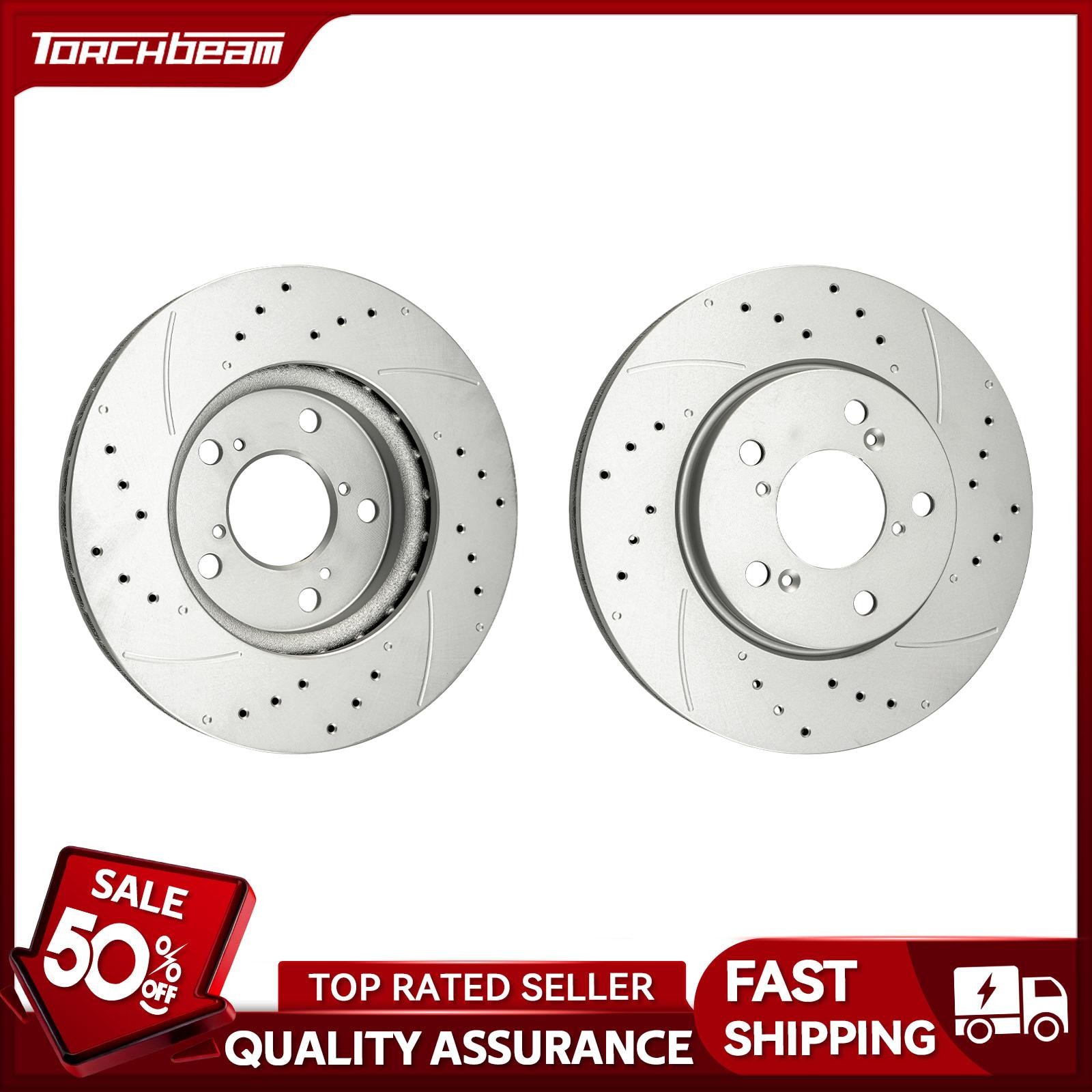 Pair Front Vented Drilled Slotted Brake Rotor For 2005-2010 Honda Odyssey 31368