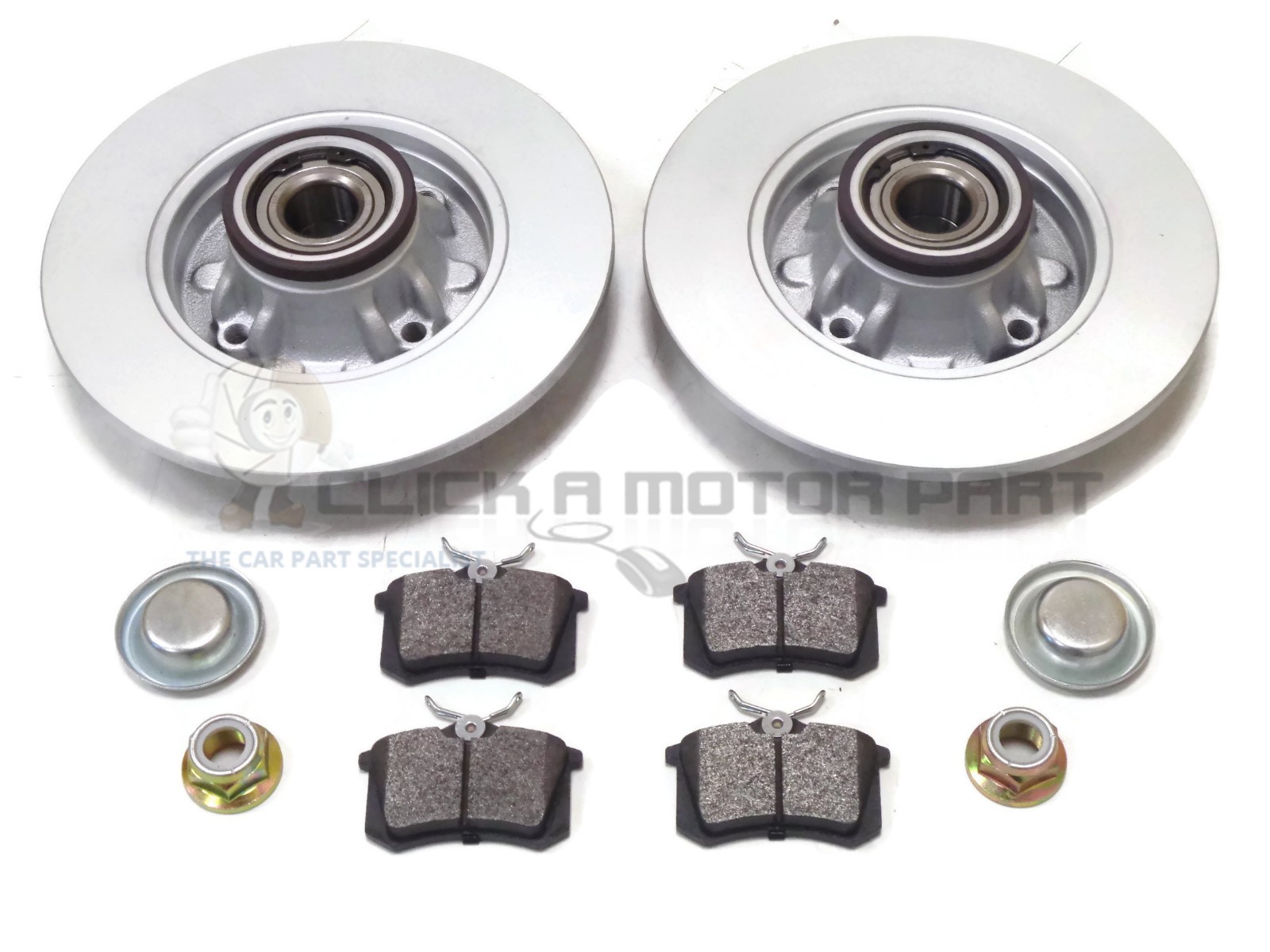 PEUGEOT 308 1.6 HDi REAR BRAKE DISCS & PADS + FITTED WHEEL BEARINGS & ABS RINGS