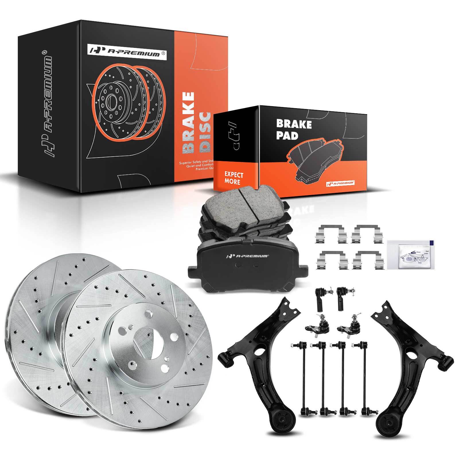 14x Drilled Brake Rotors Pad Control Arm for Pontiac Vibe Toyota Matrix 03-08