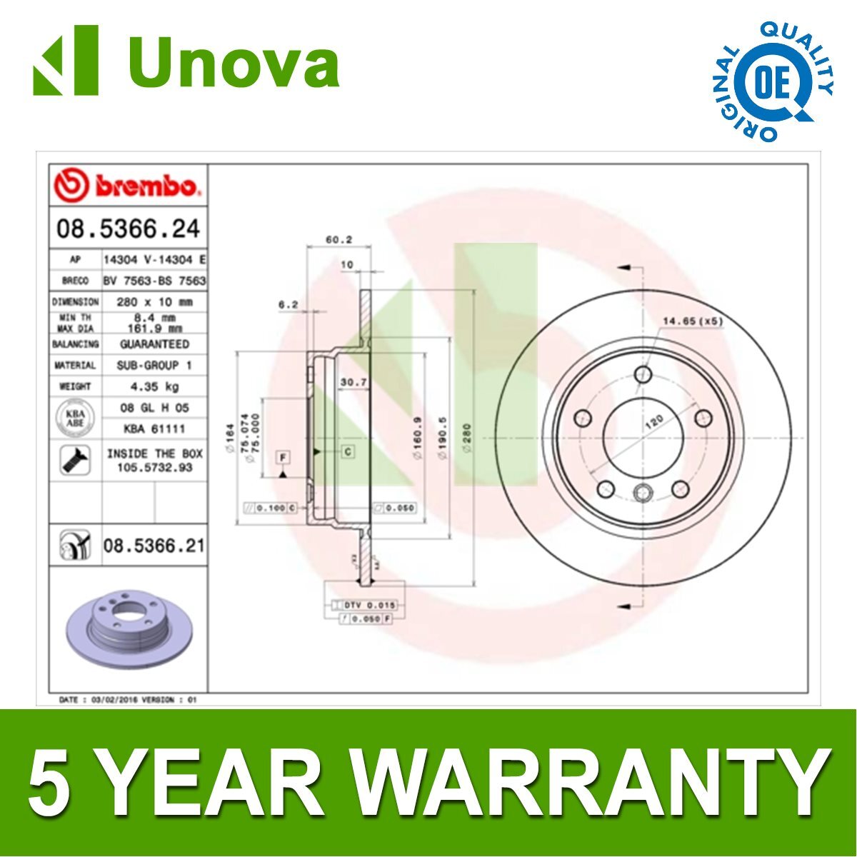 Brake Discs Rear Unova Fits BMW 3 Series 1990-2006 + Other Models