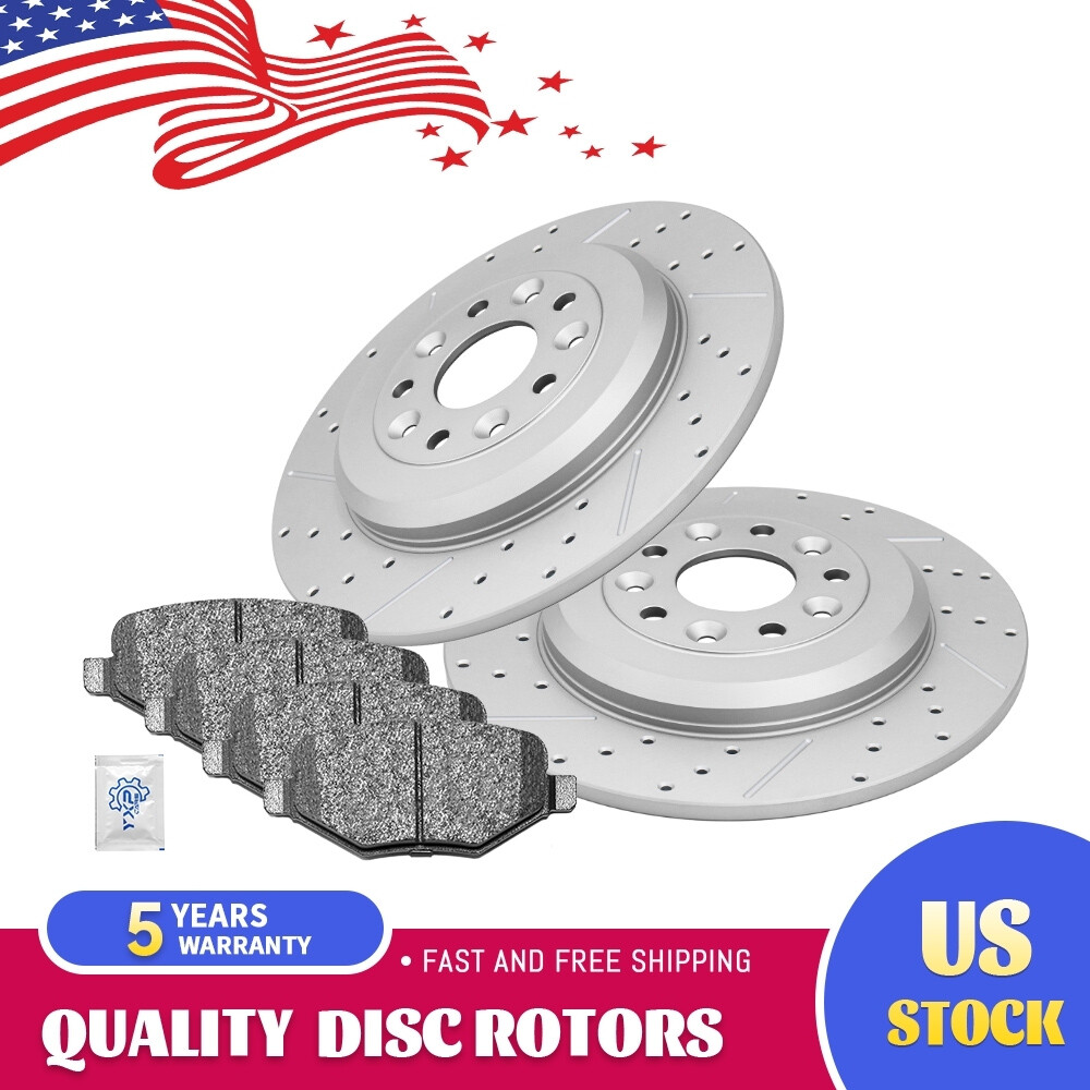 Rear Drilled Brakes Rotor & Ceramic Pad For Ford Flex Explorer Lincoln MKS MKT