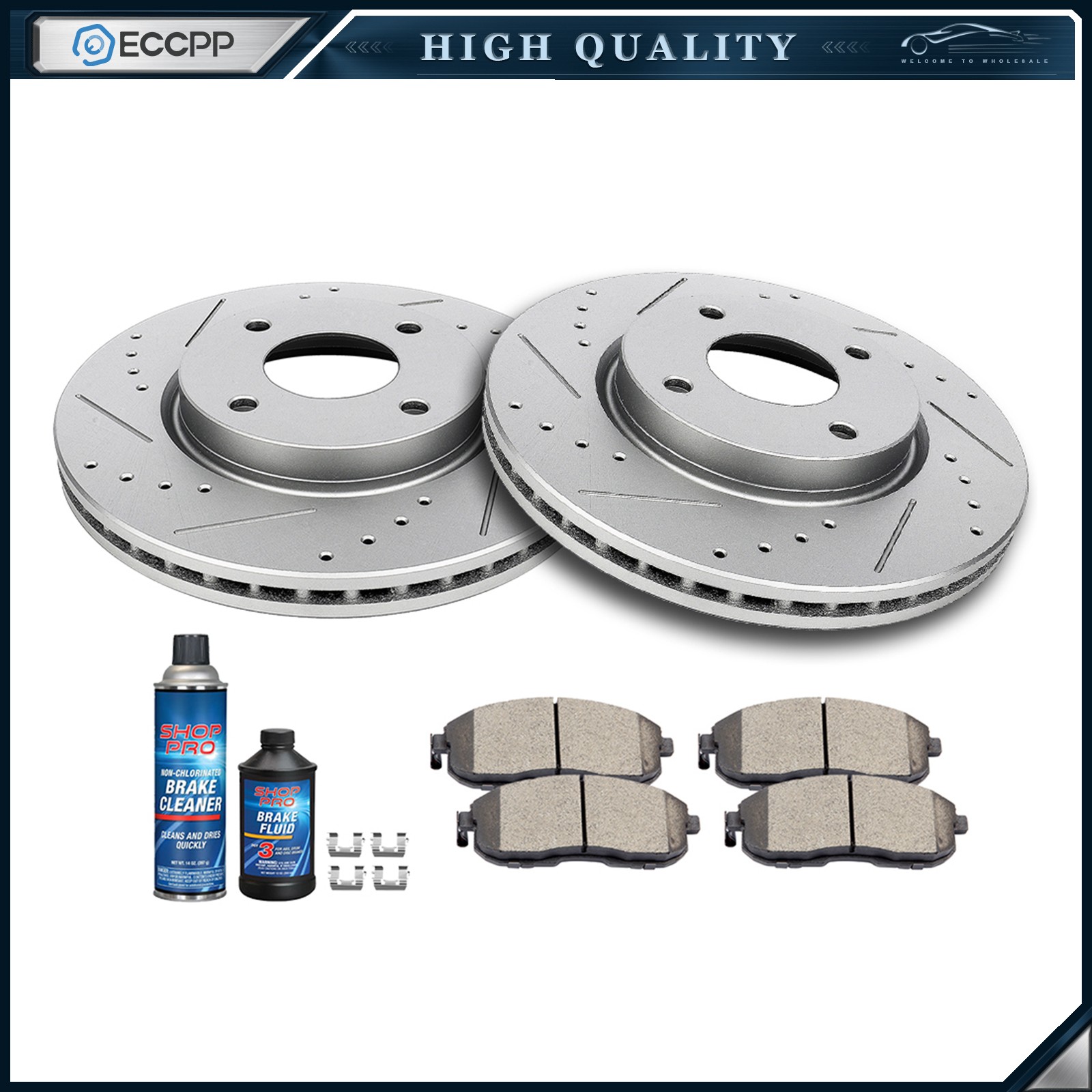 For 2007-2010 Nissan Sentra Drill Slotted Front Brake Rotors And Ceramic Pads