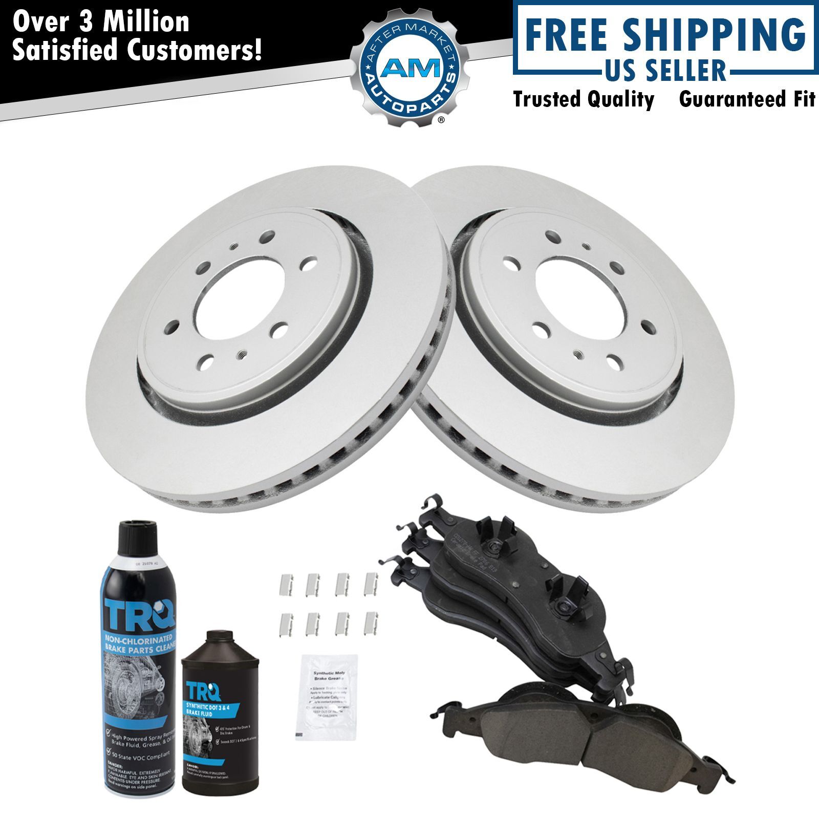 Front Premium Posi Ceramic Brake Pad & Coated Rotor Kit w/Chemicals