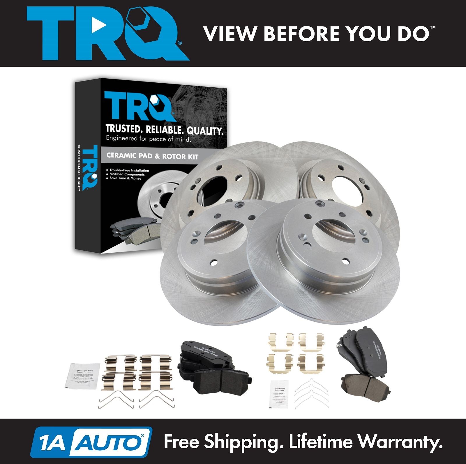 TRQ Front & Rear Posi Ceramic Disc Brake Pads & Rotors Kit for Sonata Optima