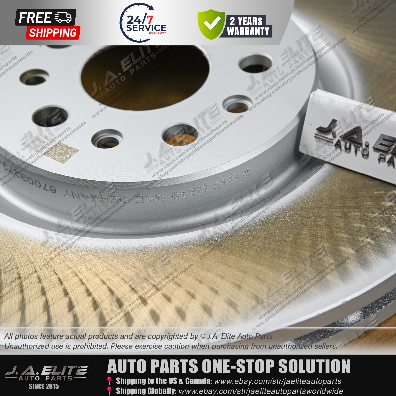 2pcs Front Brake Rotor Without Holes fit Maserati Ghibli Quattroporte, 670032734