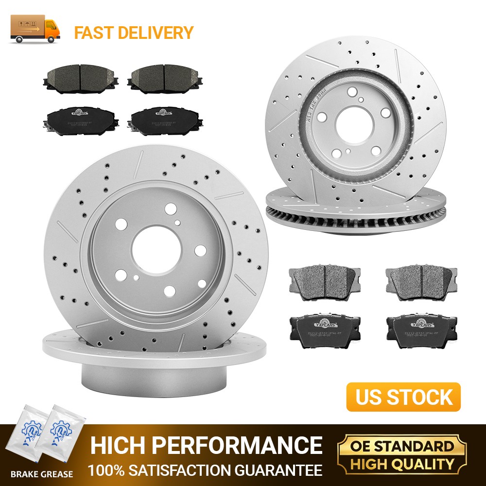 11.65” Front & 11.06” Rear Drilled Rotors Brake Pads for 2006-2018 Toyota Rav4