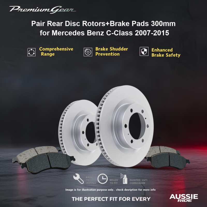 Rear Disc Rotors+Brake Pads 300mm for Mercedes Benz C-Class C204 S204 W204 07-15