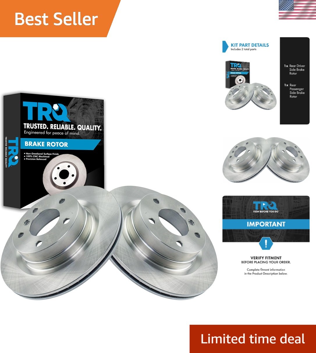 Direct Fit Rear Brake Rotor Set for BMW 2, 3 Series – Low Noise, High Durability