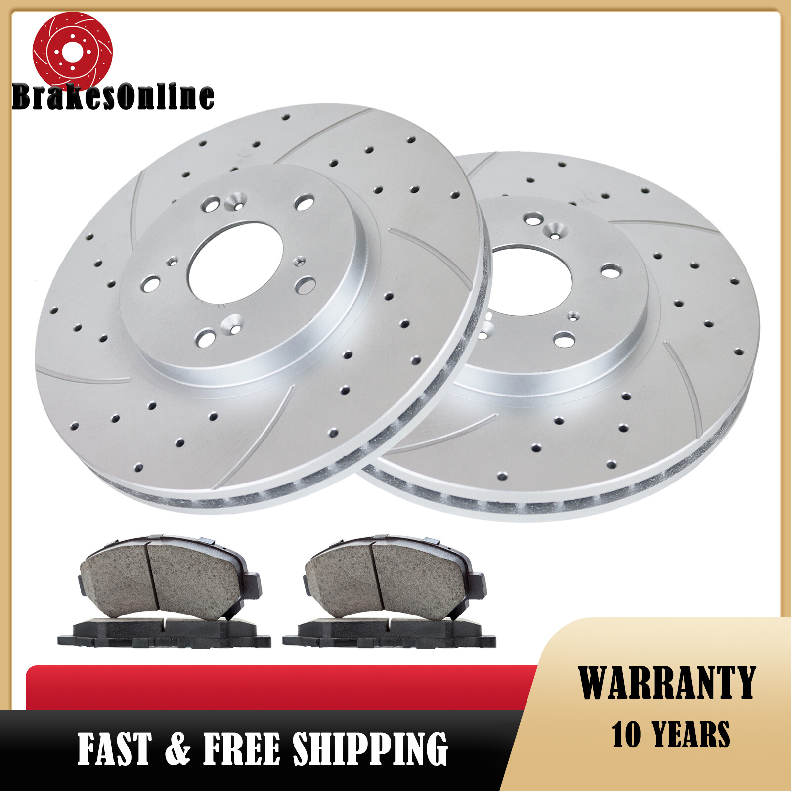 Drilled Slotted Front Brake Rotors and Brake Pads for Honda Accord Civic CR-V