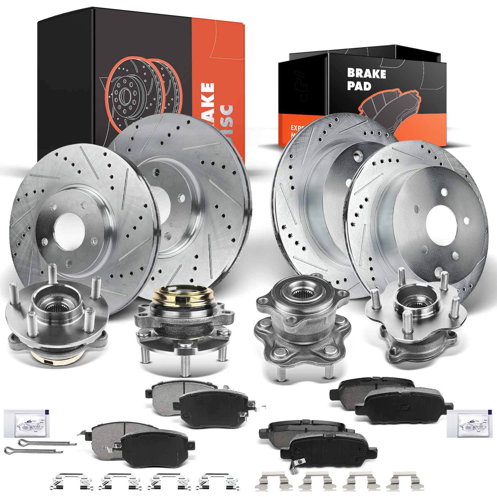 New Drilled Brake Rotor & Pad + Wheel Hub Bearing for Nissan Murano Front & Rear