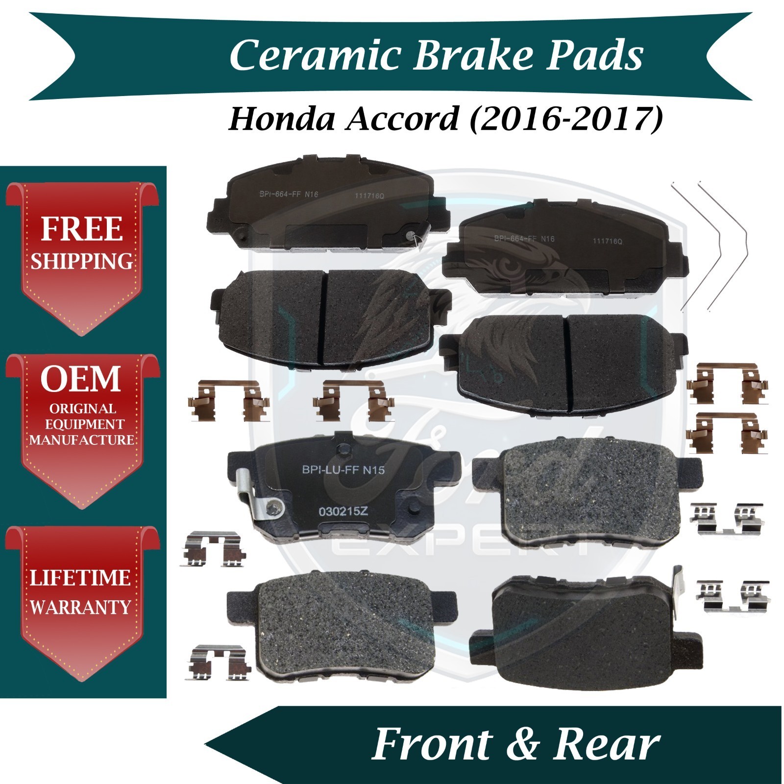 New OE Front & Rear Ceramic Brake Pads For 2016-2017 Honda Accord 10 Yr Warranty