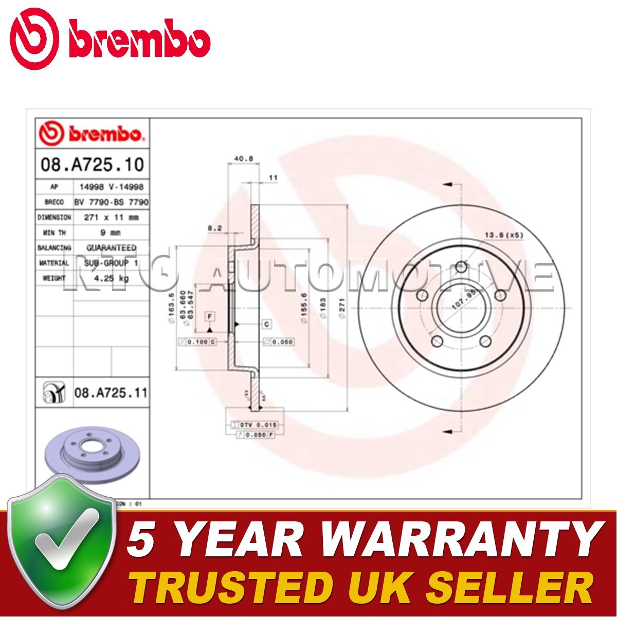 Brembo Rear Brake Discs Fits Ford Focus 2010-2020 + Other Models