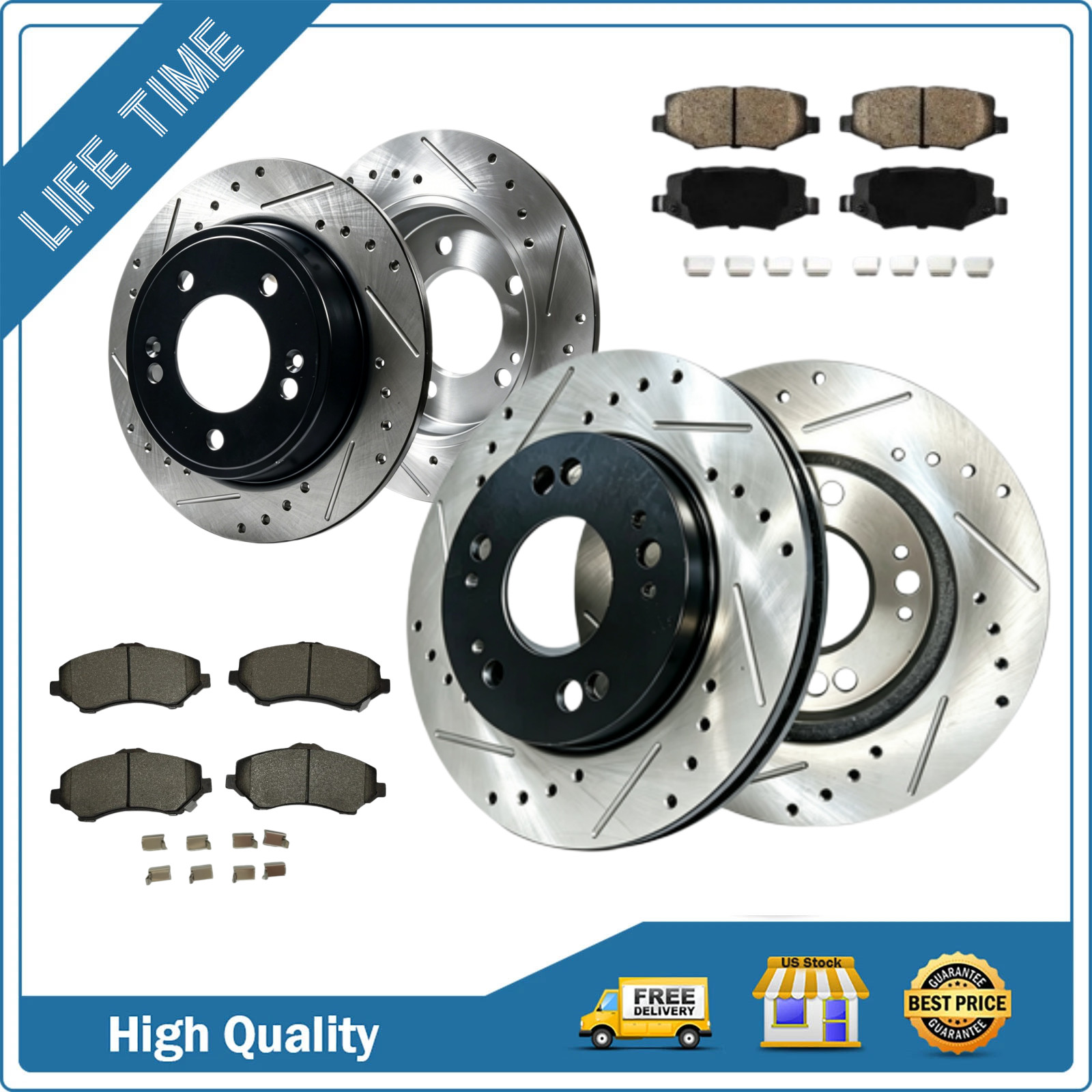 11.89″Front 12.44″ Rear Drilled Rotors Brakes Ceramic Pads Fit Jeep Wrangler