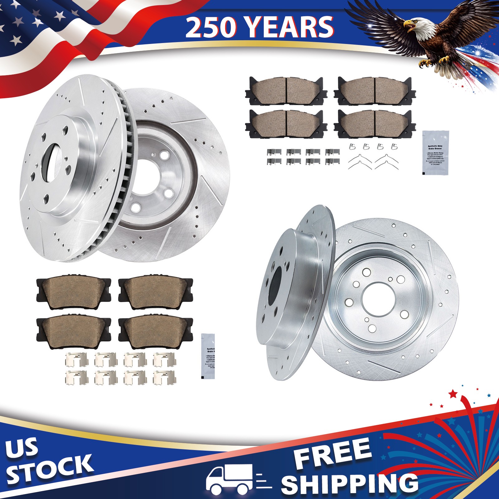 11.65″Front 11.06″Rear Drilled Rotors Ceramic Pads for LEXUS ES350 2007-2012