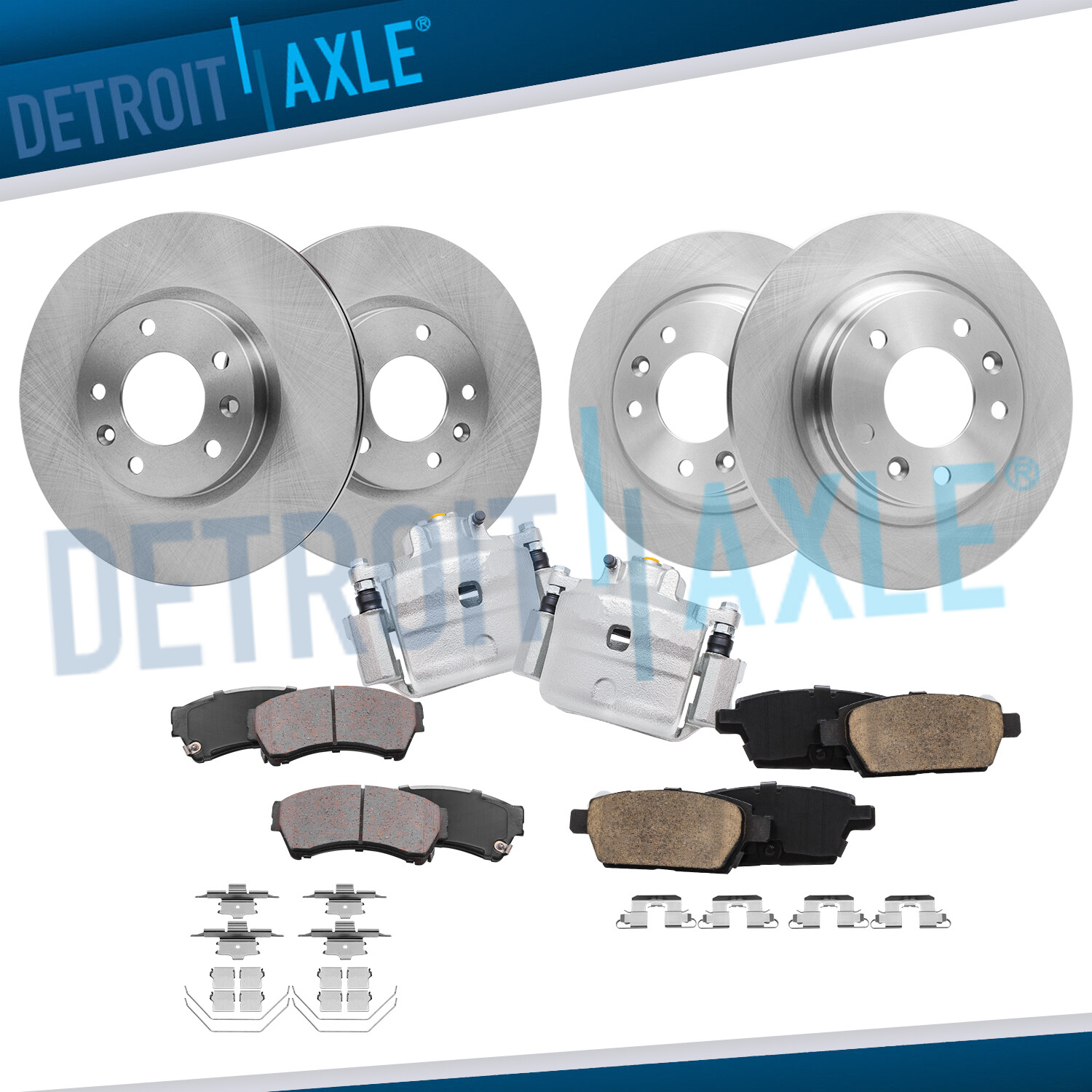 Front & Rear Rotors Brake Pads + Front Calipers for 2006-2012 Fusion Lincoln MKZ