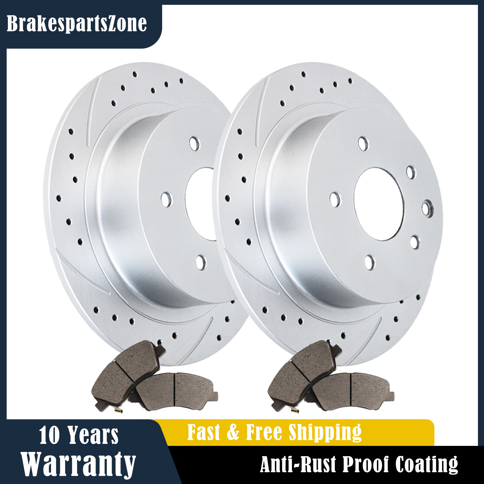 260mm Rear Brake Rotors Pads Kit for Honda Civic Acura CSX ILX Drilled Slotted
