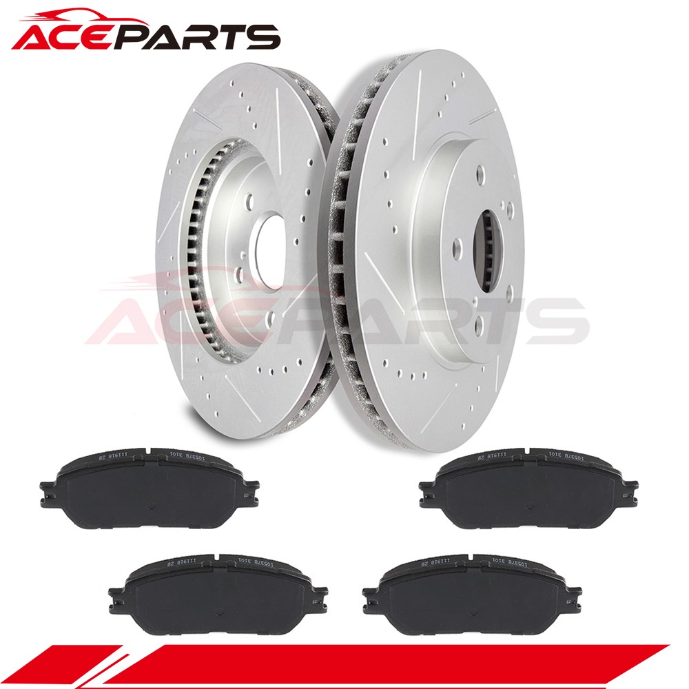 2PCS BRAKE DISC ROTORS 4PCS CERAMIC PADS FOR TOYOTA SIENNA 2004-2010 FRONT DRILL