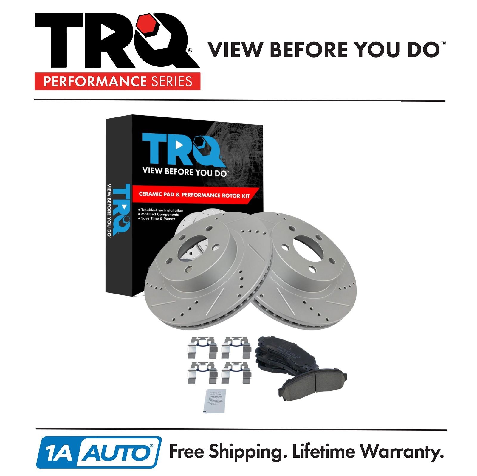 TRQ Performance Drilled & Slotted Brake Rotor & Posi Ceramic Pad Front Set