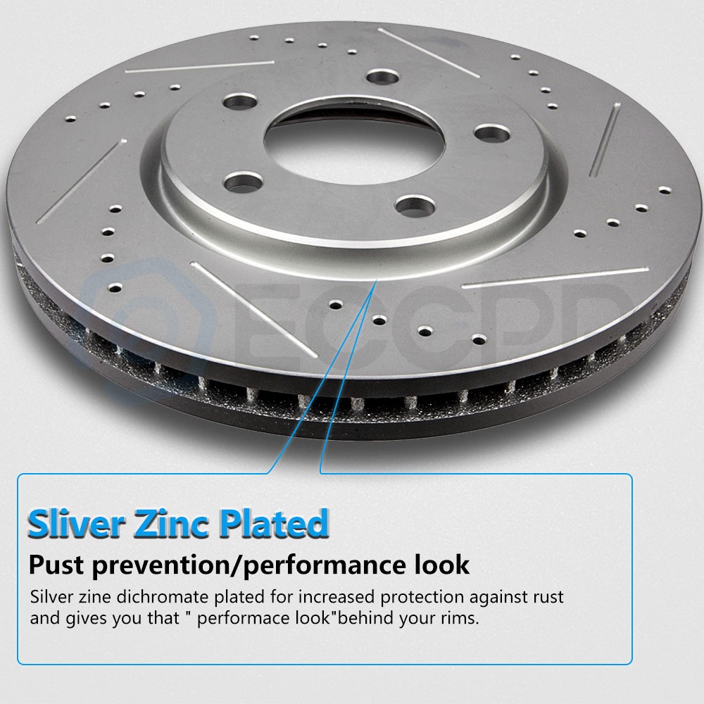 Front Drilled & Slotted Ceramic Brake Pads And Rotors For Cadillac Escalade
