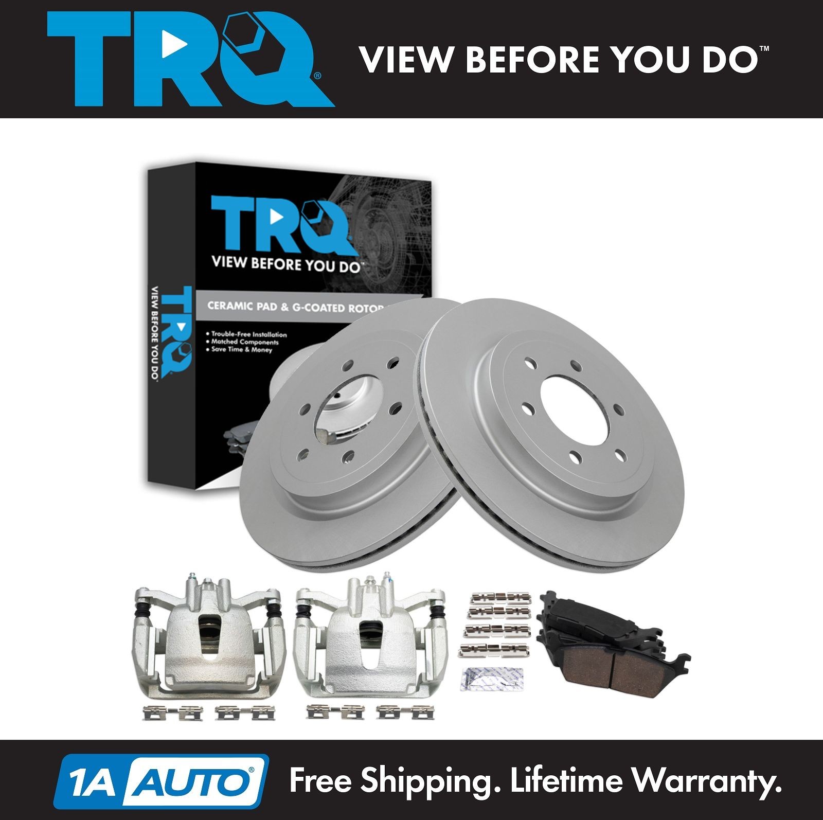TRQ Rear Brake Pad & Rotor Kit Ceramic Premium G-Coated Fits 2018 Ford F-150