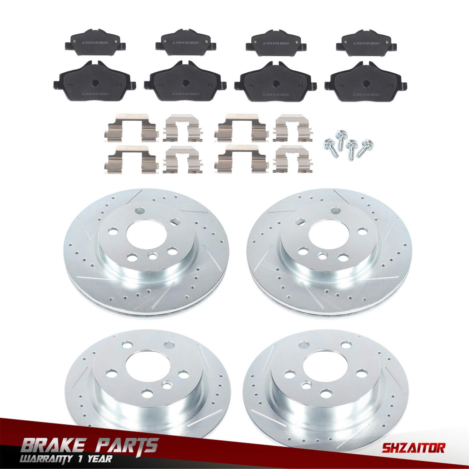 Front & Rear Drilled Brake Rotor & Brake Pads 2015-2016 For Mini Cooper F56/ F57