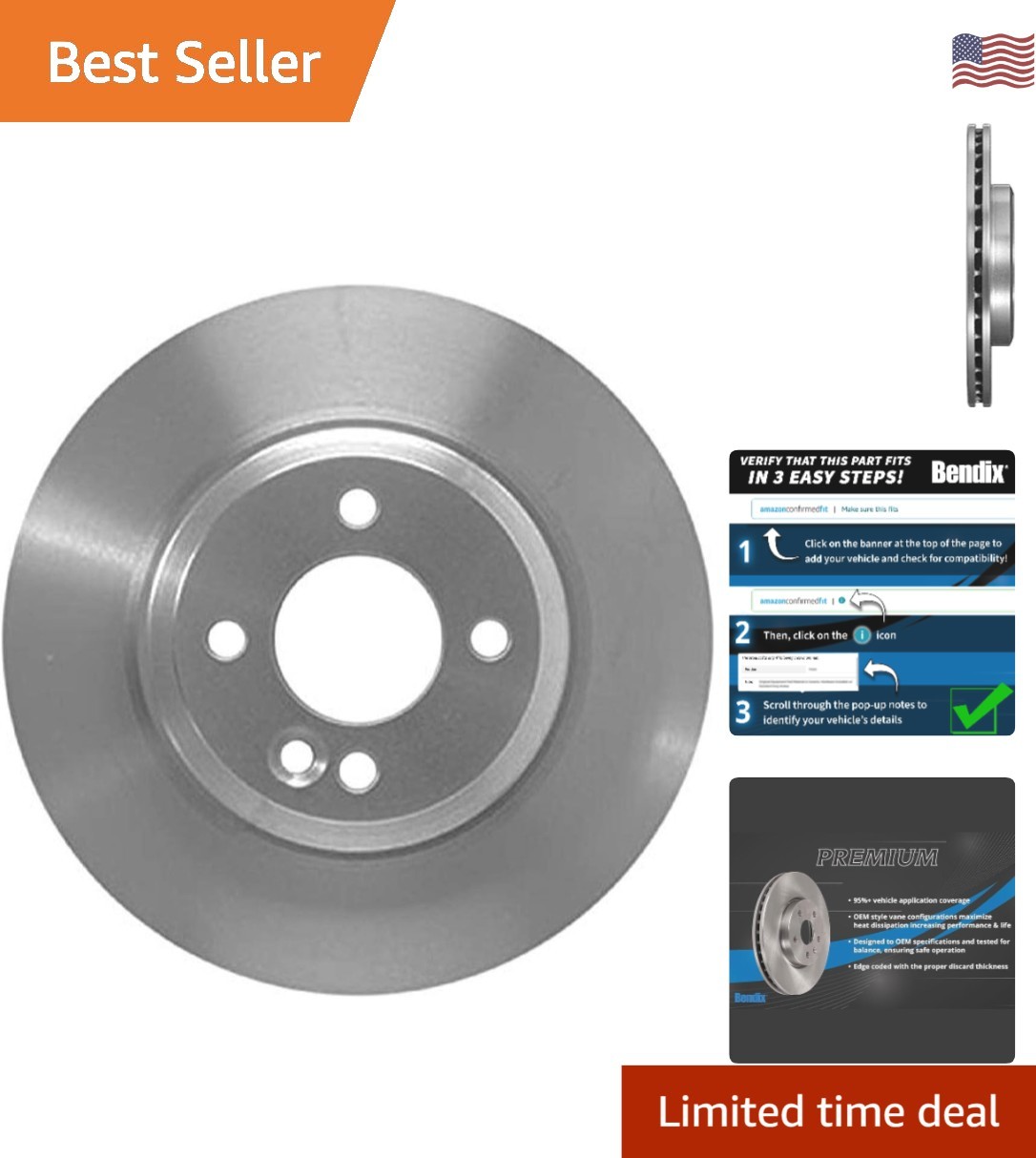 Durable Front Brake Rotor for Mini Cooper 2007-2002 – Excellent Noise Reduction